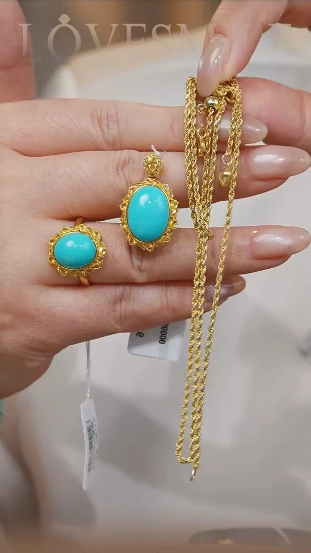 绿松石18K金镶嵌吊坠(赠链)012吊坠（赠链）+戒指