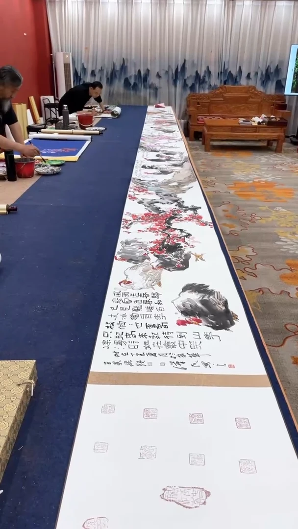 书法梁汉民百鸡图长卷