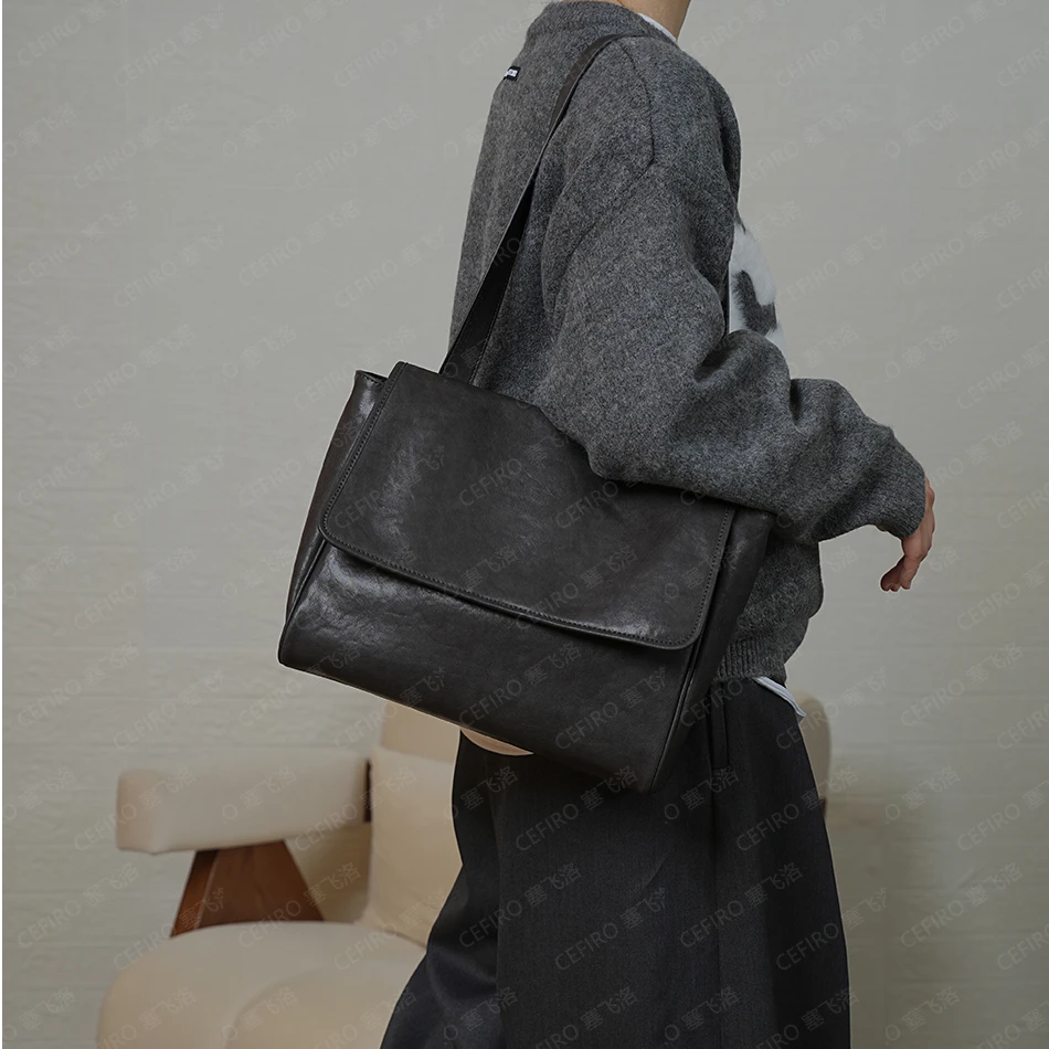 【CEFIRO · CiCi】植鞣牛皮大容量百搭休闲男女同款单肩斜跨包 864