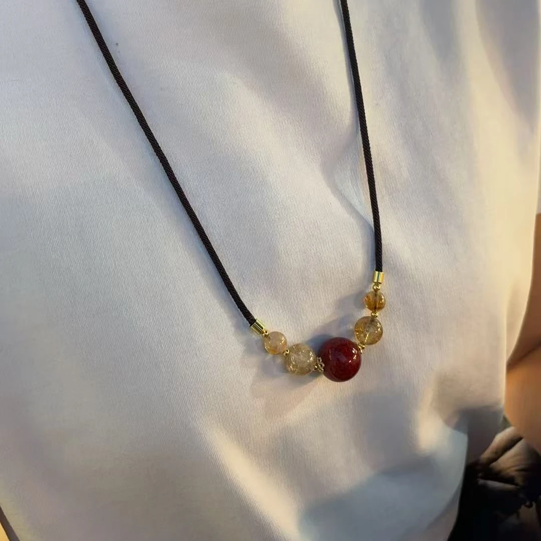 含辰砂工艺品晶体砂透光黄水晶吊坠（多样性发1件）#Z26