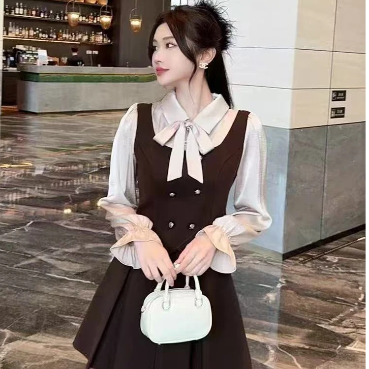 娃娃领学院风春秋裙子秋冬时尚长袖制服减龄女装高档轻奢女装