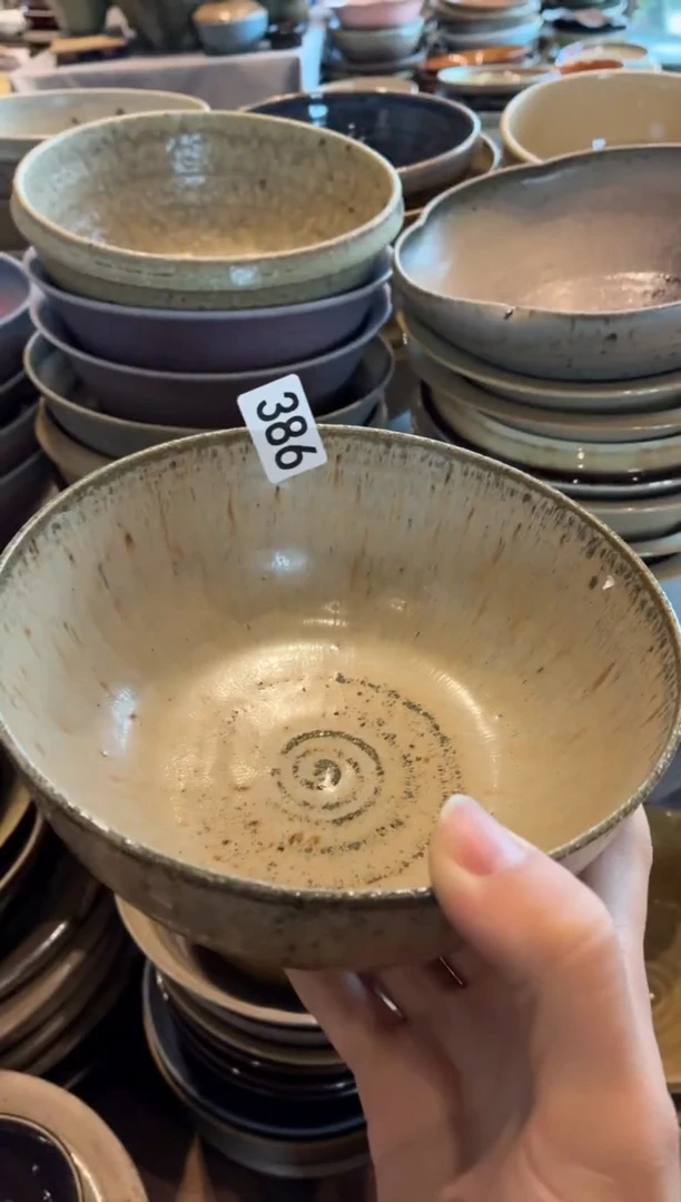 瓷片小***汪386陶泥黄棕面碗