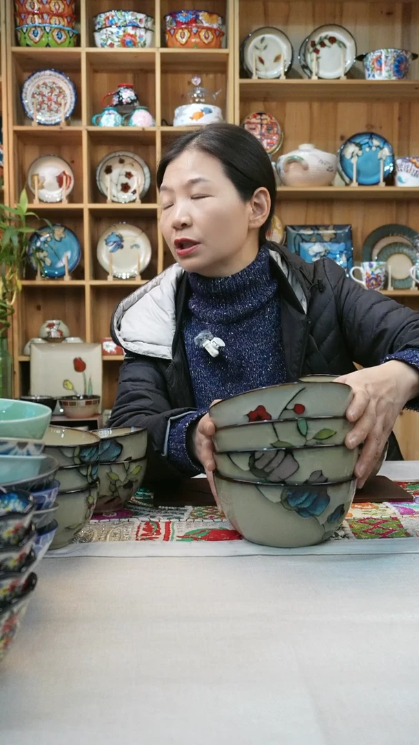 瓷片小可陶瓷一组4个面碗