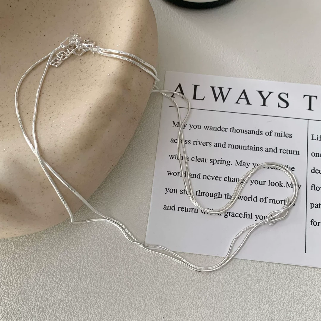 链子925银 打结蛇骨项链女韩国简约ins高级感个性叠戴简约