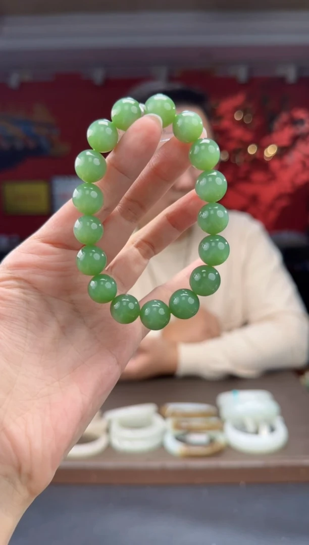 未镶嵌手串和田玉碧玉粉青单圈手串