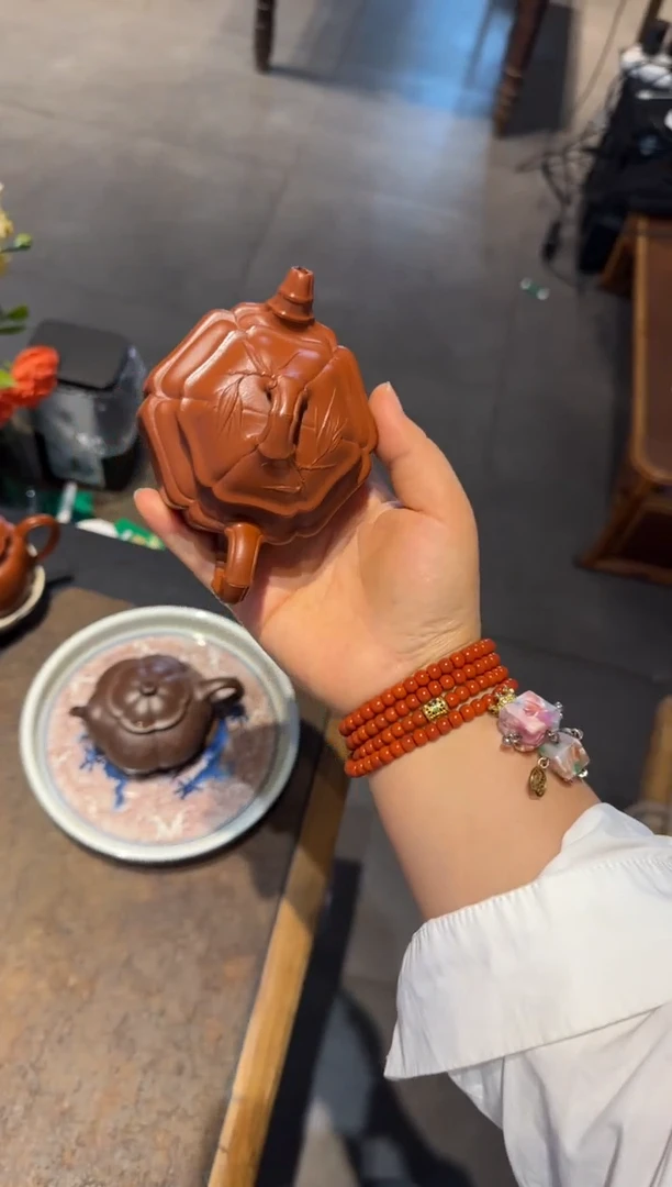 茶壶紫砂六方海棠双线竹鼓