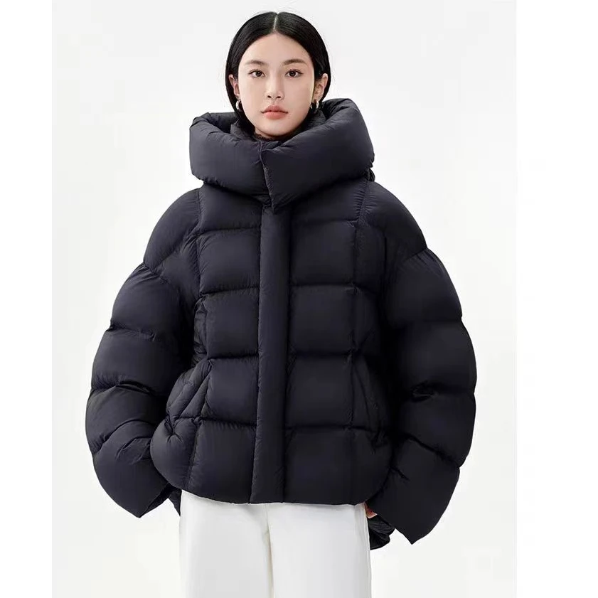 90白鸭绒柔软云朵龟背羽绒服 宽松加厚中长款连帽羽绒服