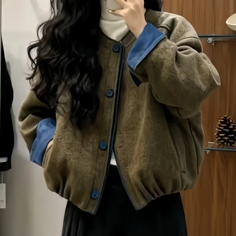 秋冬气质风高级感拼接款高级外套新款时尚风洋气韩版宽松休闲外套