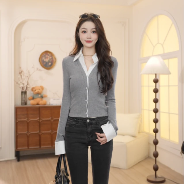 Basic House/百家好2025春夏休闲时尚百搭学院风假两件 NQ742