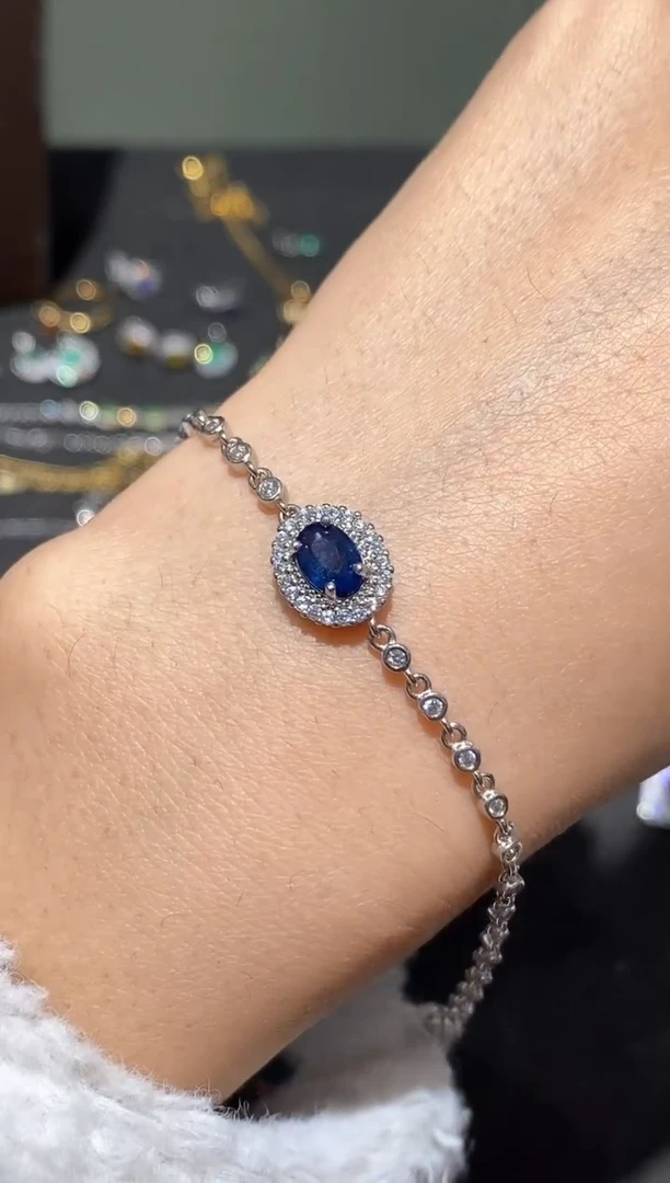 手链蓝宝石银S925镶嵌手链
