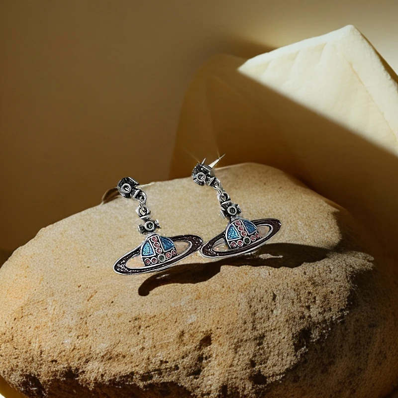 铜合金耳饰 韩国东大门简约百搭滴油土星耳钉女个性百搭