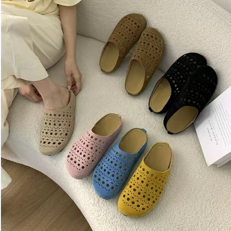 大码女鞋41到43复古厚底勃肯鞋女夏外穿时尚彩色包头半拖鞋懒人拖