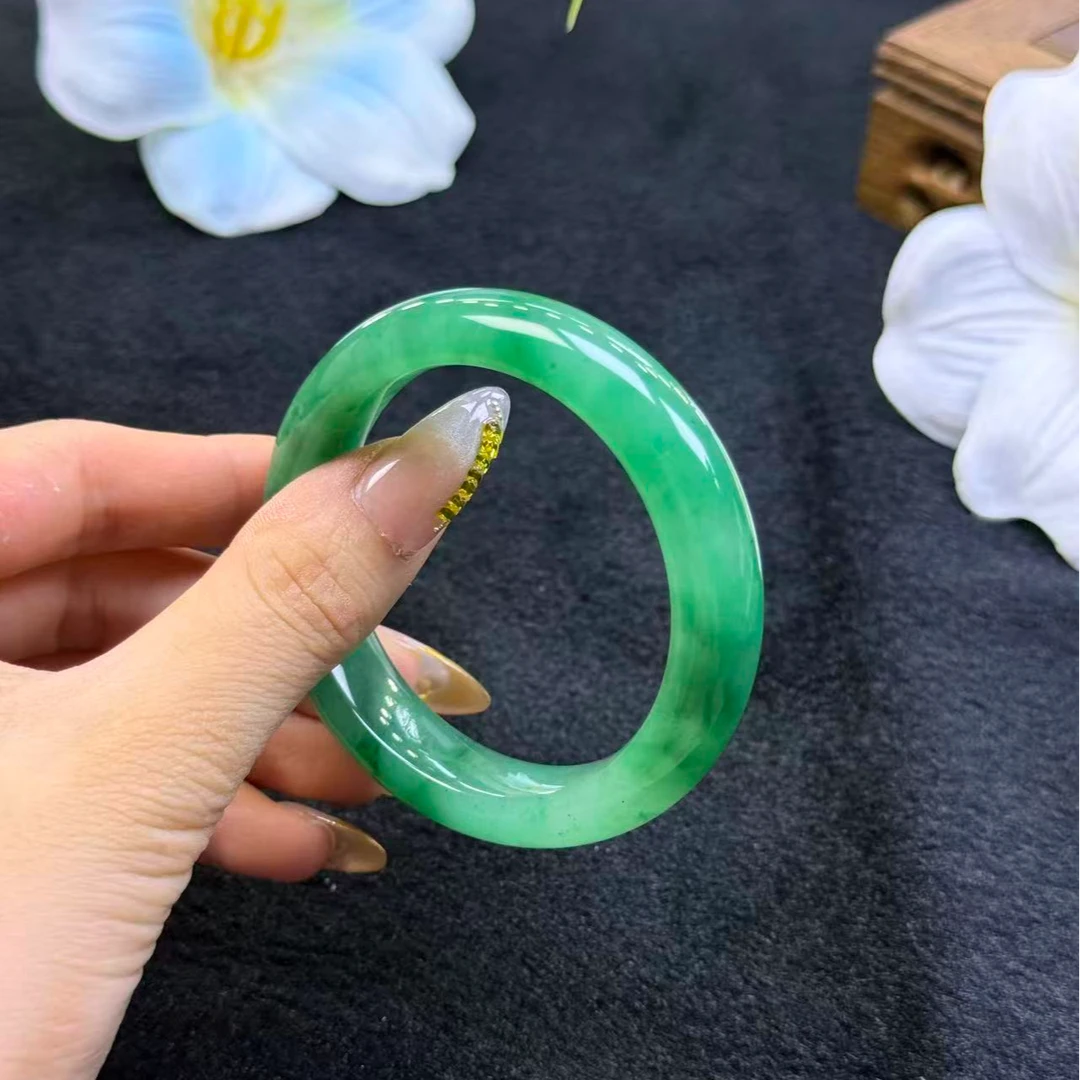 51圈天然冰飘花非洲翠手镯 优雅古典 时尚 飘绿08008