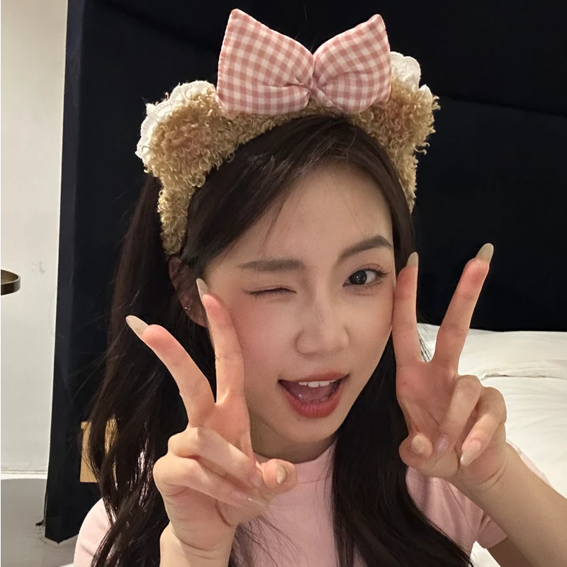 甜美蝴蝶结毛绒发箍少女心腮红压发头饰高级感洗脸拍照头箍