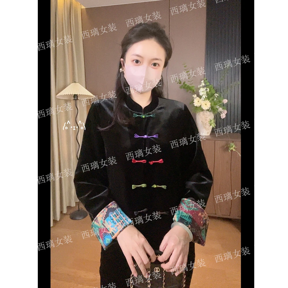 【彩扣】盘扣丝绒外套高级气质显瘦女装上衣复古民族风中国风新中式