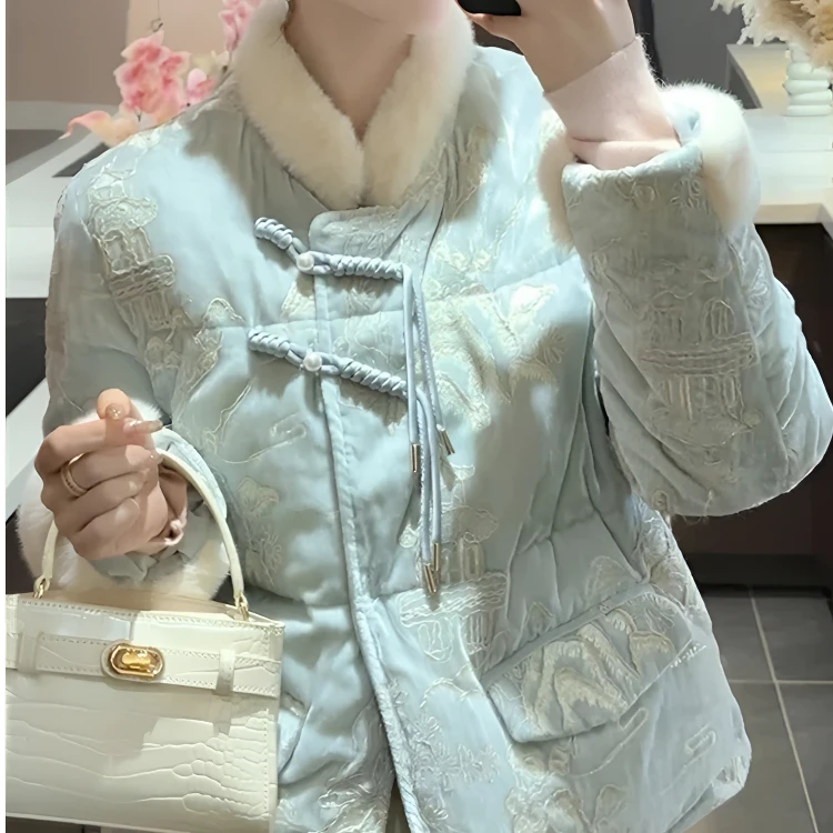 新中式重工刺绣立领棉服外套女冬装2025冬季新款减龄洋气外搭上衣