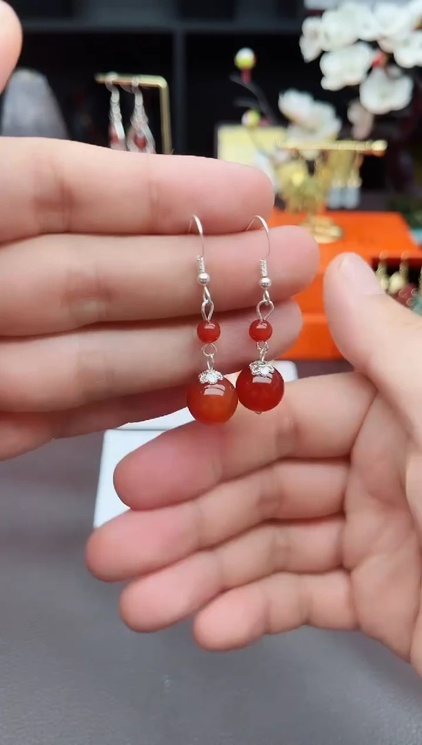 玛瑙/玉髓耳饰银S925镶嵌409000