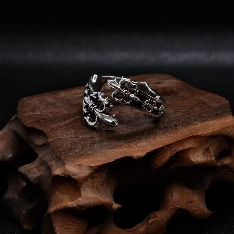 925银戒指 复古编织纯银船锚纯银十字花S925戒指时尚个性小众银戒