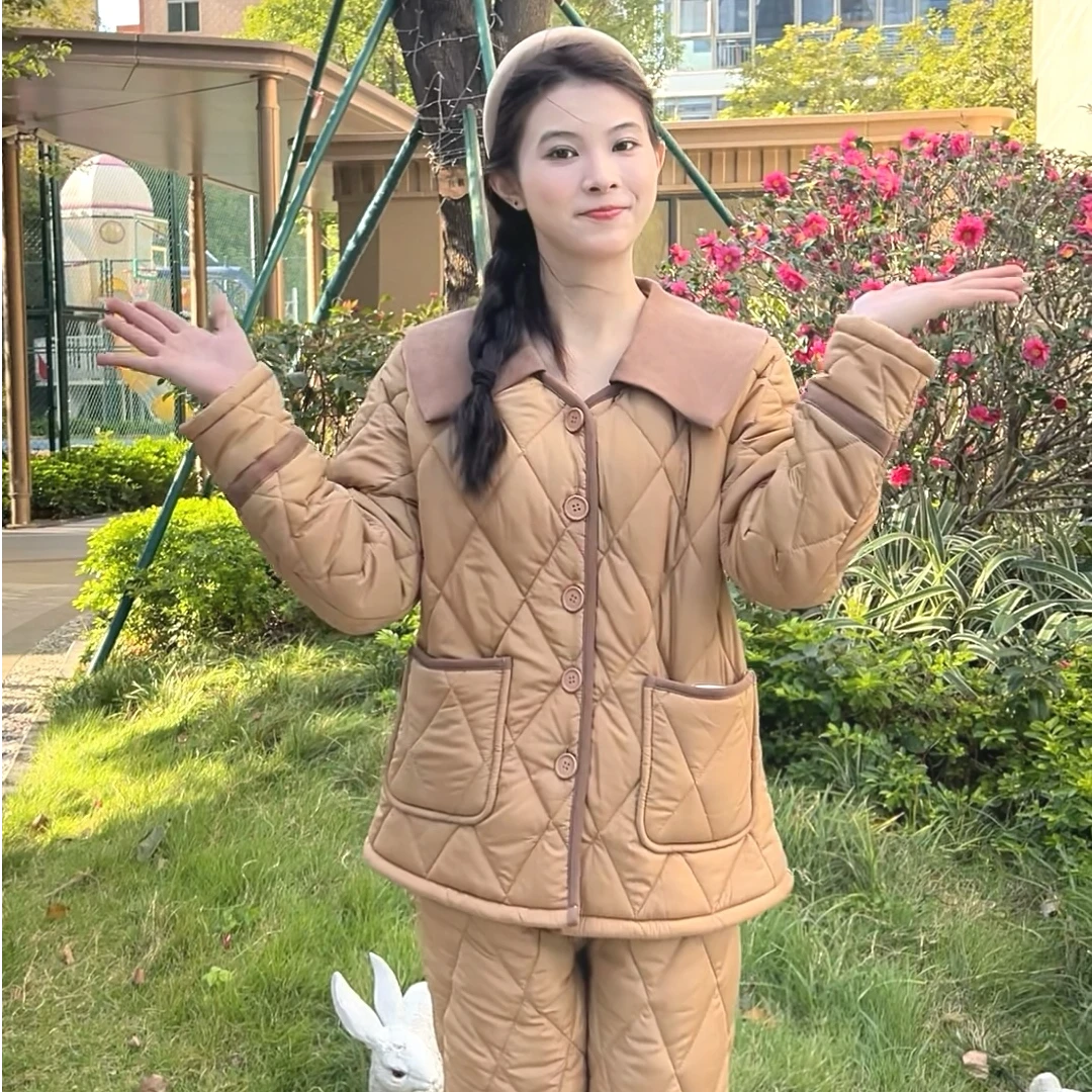 【月林照秋】新款老钱风情侣睡衣女冬季加厚加绒保暖三层夹棉家居服