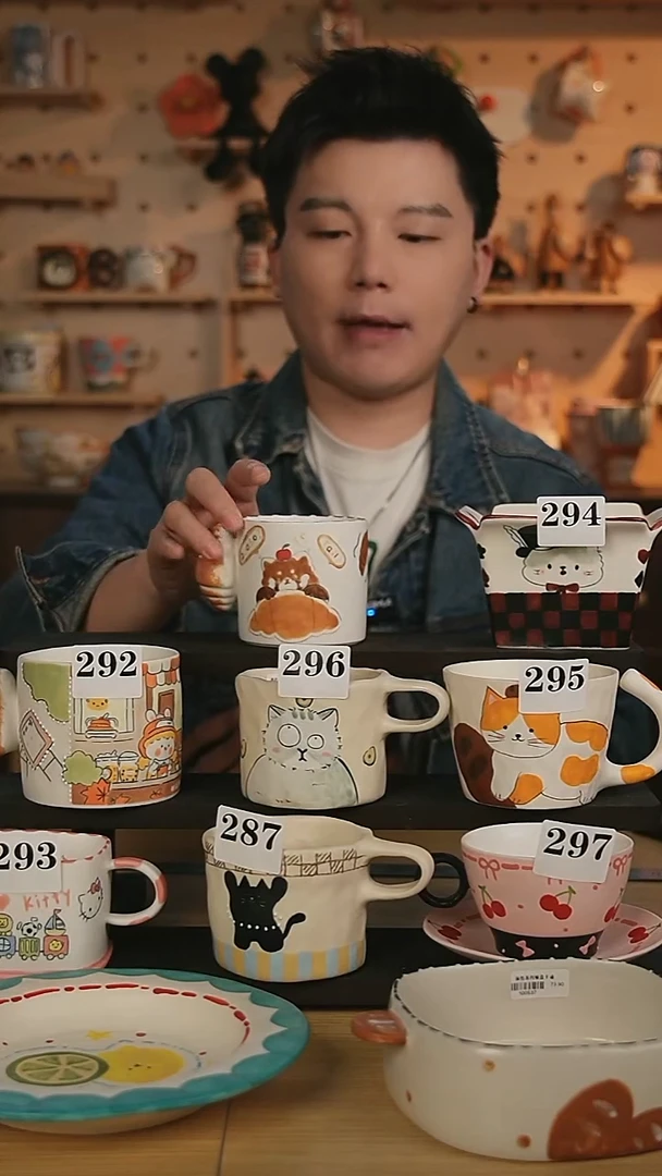 陶瓷手柄款景德镇创意手作手绘卡通杯子24