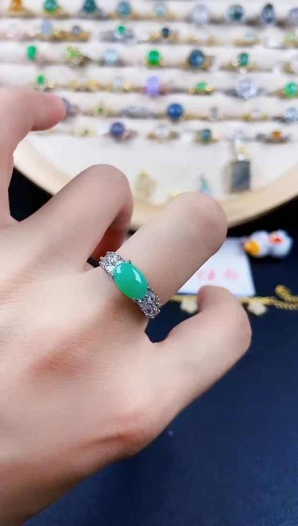 翡翠戒指银S925镶嵌41658