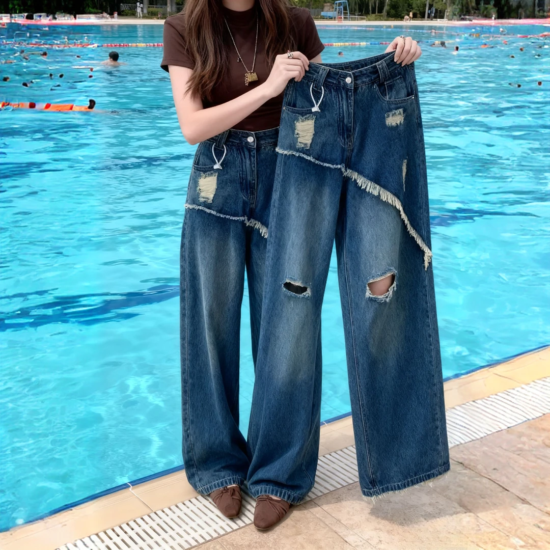 牛仔裤裤子直筒裤水洗INS风秋季做旧宽松复古女款爆款2025新款