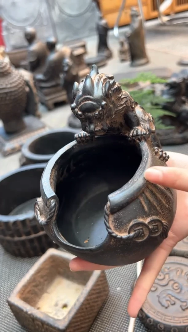 陶土【合成青石】代代富贵烟灰缸