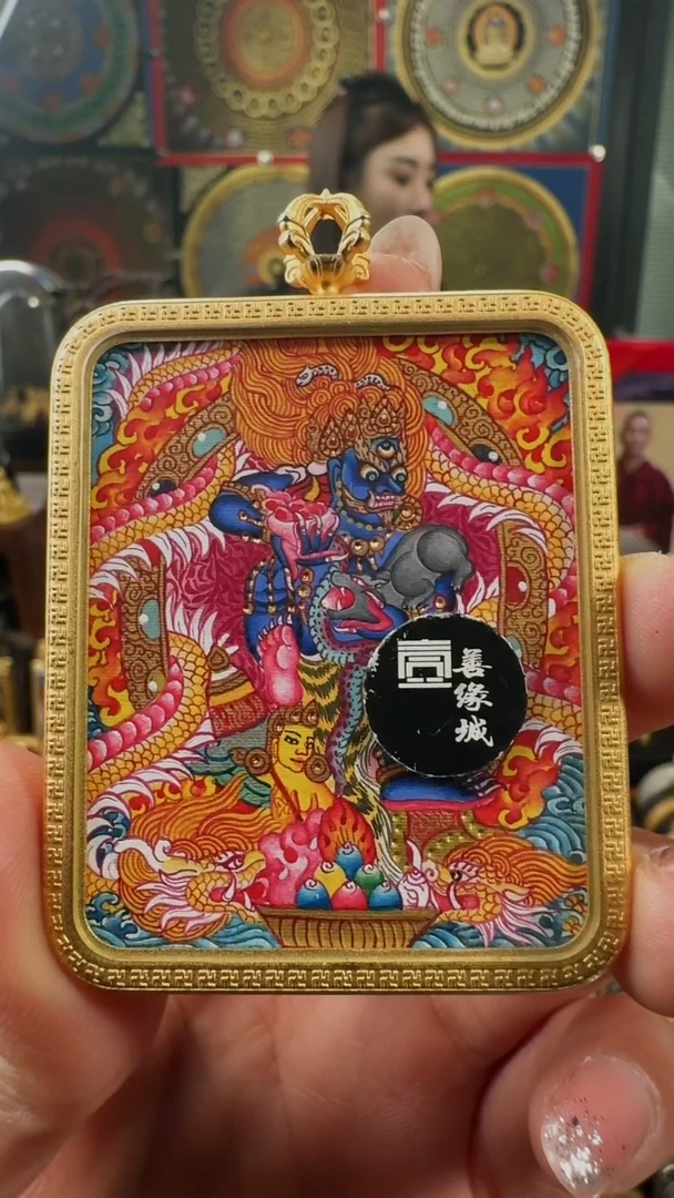 吊坠壹善缘城手绘唐卡黑C