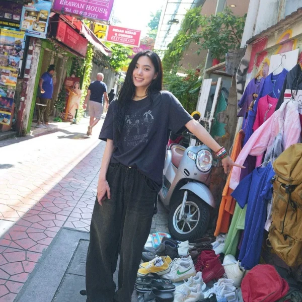 0249 SPELL2025春新品复古水洗工装牛仔裤高腰做旧休闲长裤子