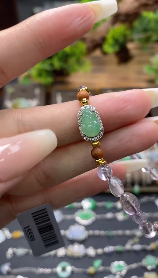 颈饰银S925镶嵌翡翠净货15985