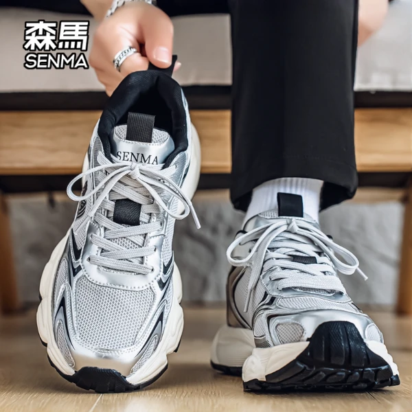 森马2025冬季新款网面运动鞋男款百搭休闲男鞋增高厚底老爹鞋学生