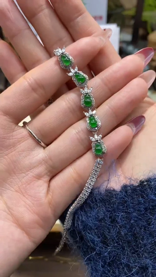 【闪购商品】翡翠手链银S925镶嵌天然A货翡翠 葫芦手链