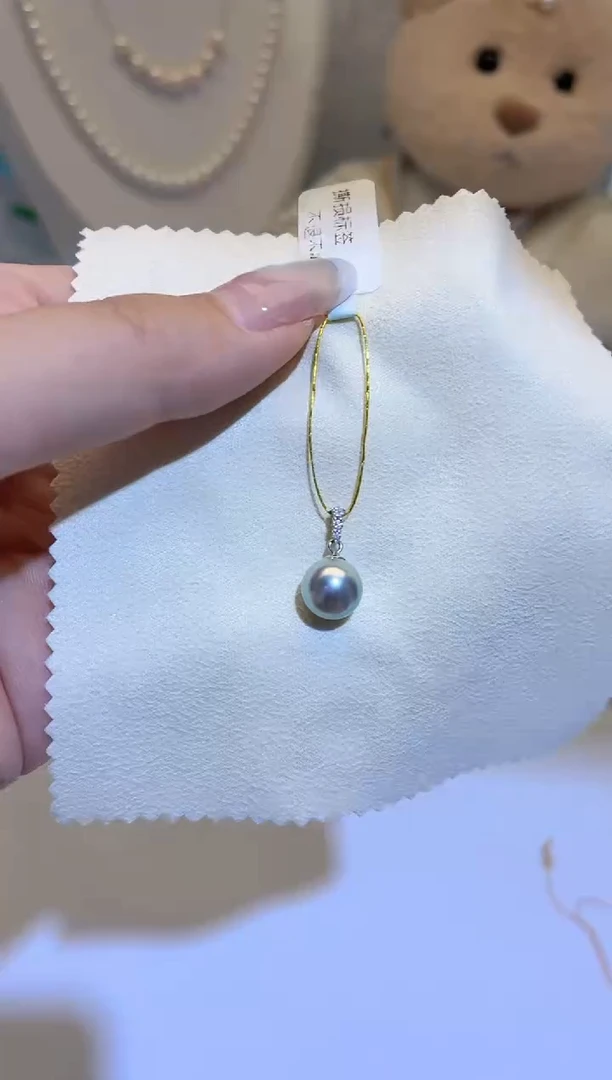 海水珍珠18K金镶嵌吊坠(不含链)8-9天王嫂