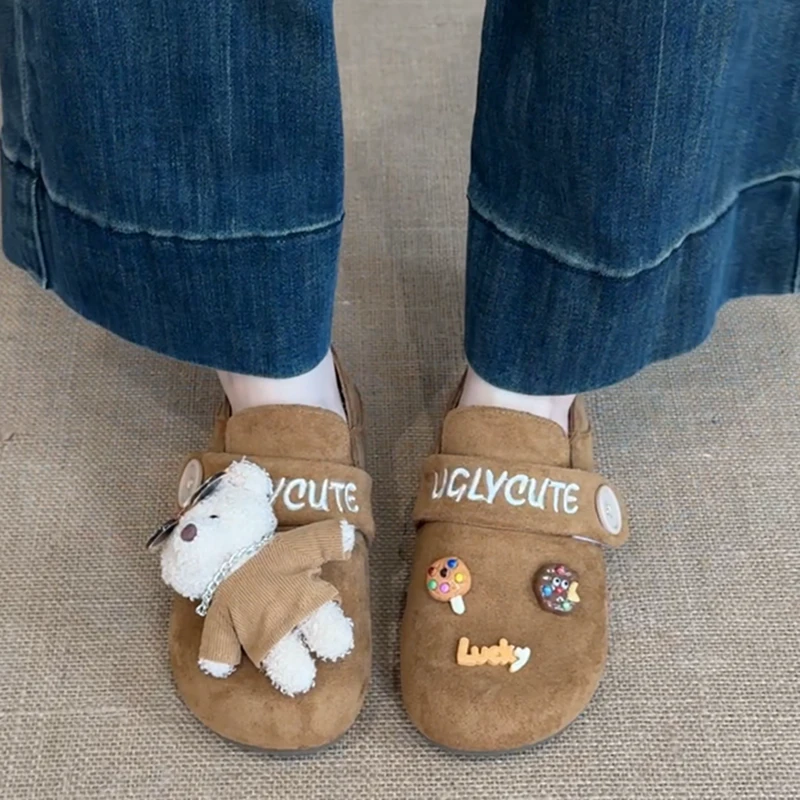 时尚百搭复古风圆头平底勃肯鞋女潮2025秋季小熊布偶新款百搭单鞋