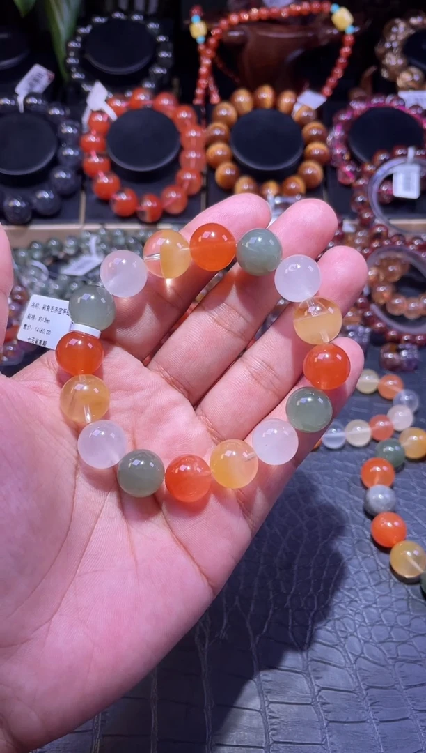 未镶嵌手链水晶13mm彩兔毛多宝手链单圈