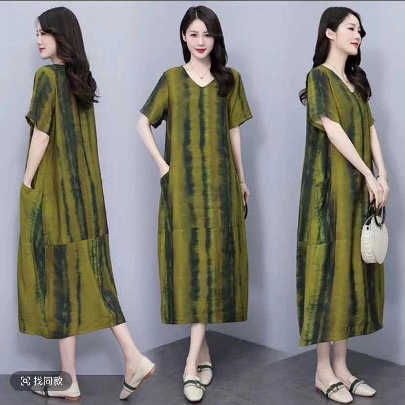 RR22-R法式百搭气质大码极简风假两件连衣裙休闲显瘦时尚夏季