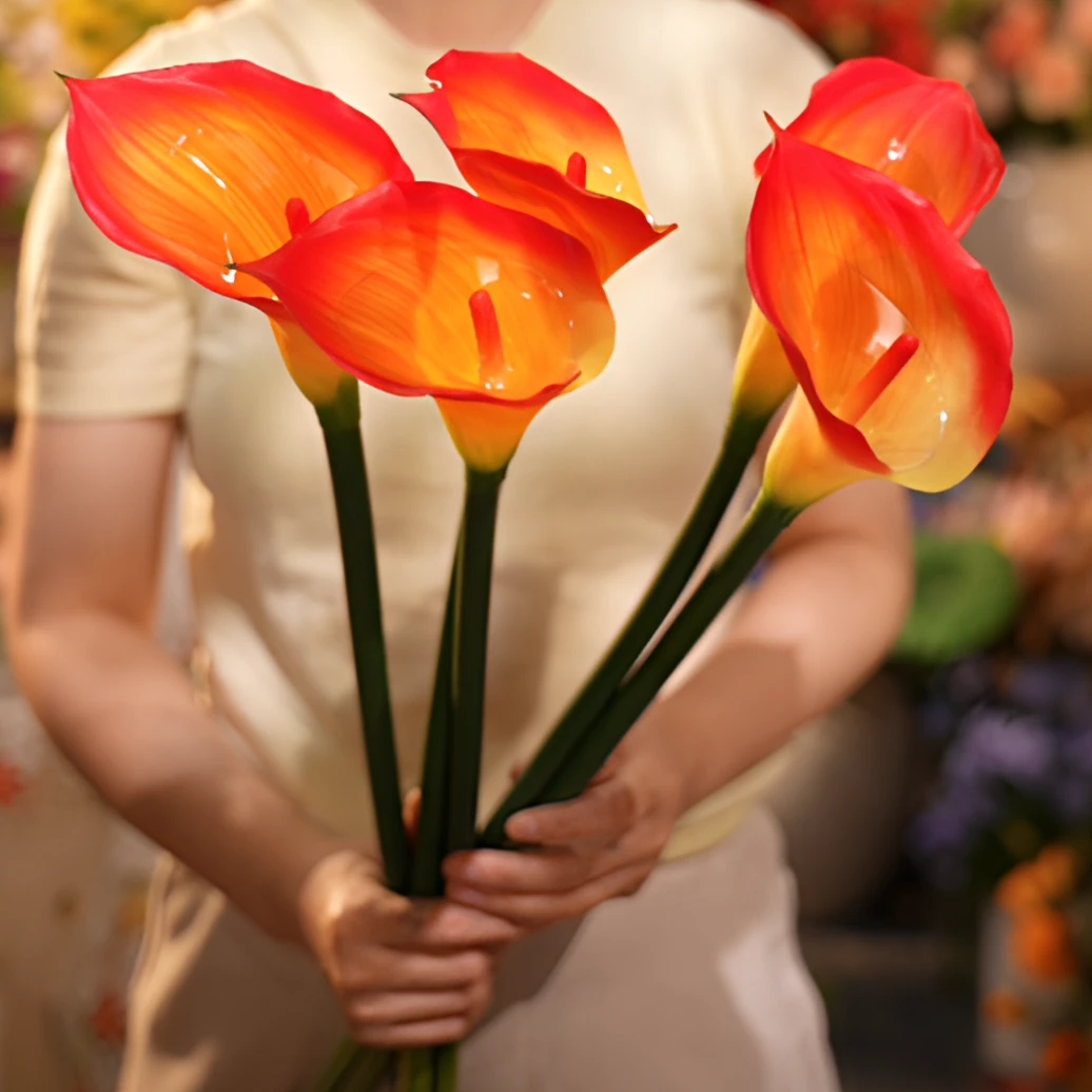 马蹄莲花 橙色 软胶大支简约风 客厅花 年宵花 仿真花