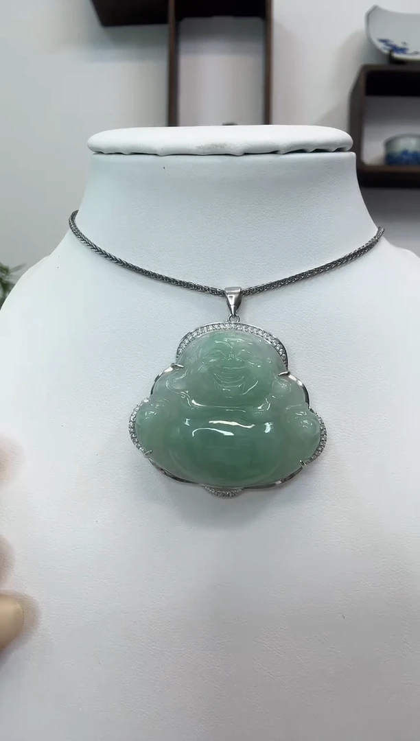 吊坠(赠链)银S925镶嵌翡翠佛公