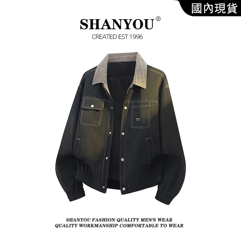 撞色多口袋加绒加厚外套男款秋冬新款复古潮牌宽松百搭夹克上衣