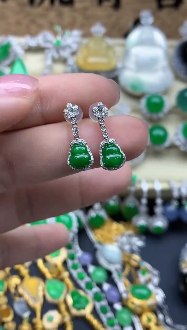 【闪购商品】翡翠耳饰18K金镶嵌485-中国好珍宝