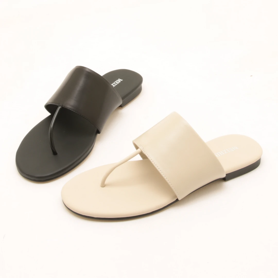 6911夏季新款真皮时尚平底一字凉拖女夹趾度假沙滩人字凉拖鞋