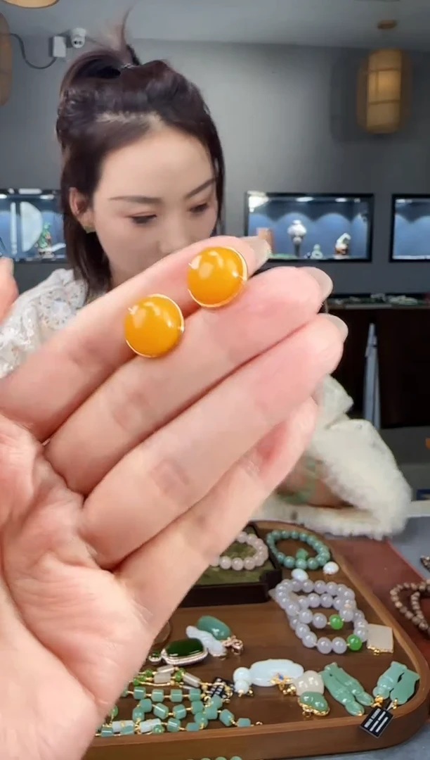 蜜蜡银S925镶嵌耳饰1