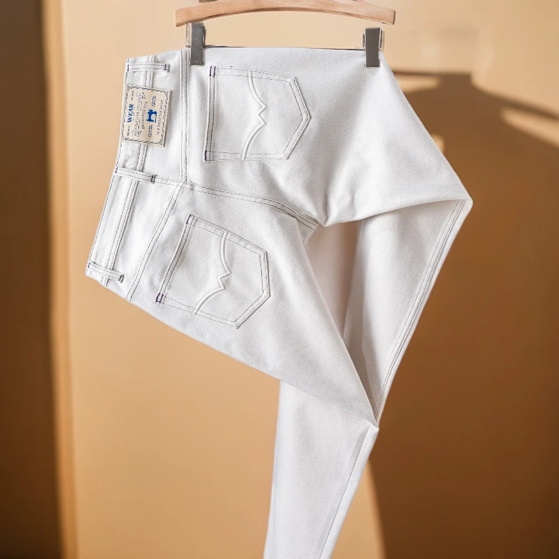 维斯克纳时尚休闲新款白色男士牛仔裤休闲百搭弹力修身小直筒春秋