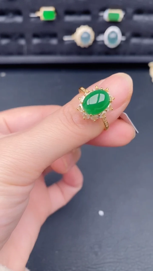 银S925镶嵌戒指翡翠天然a货翡翠214