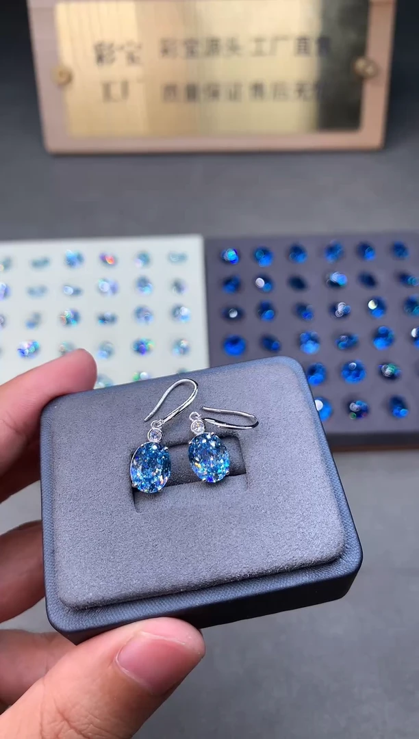 银S925镶嵌耳坠海蓝宝石2222
