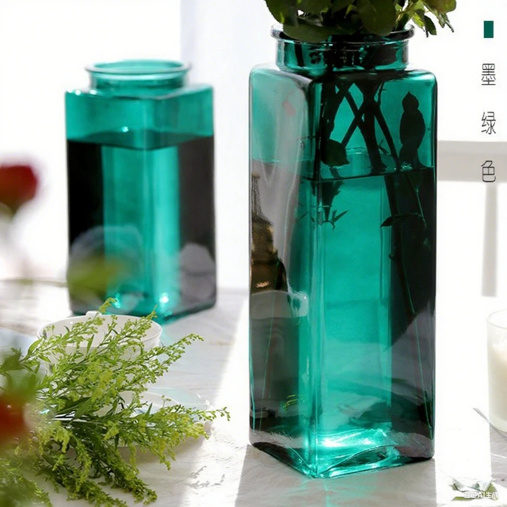 高颜值方形玻璃花瓶加厚欧式透明水培瓶摆件插花客厅透明干花瓶