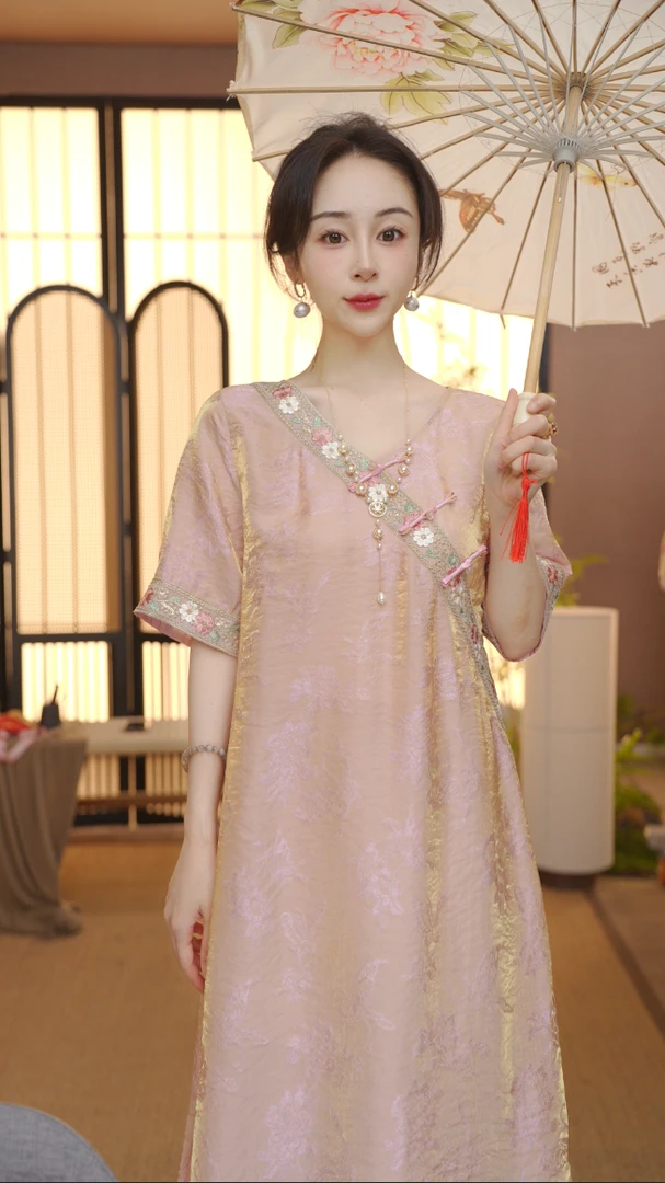 2025新中式改良中式斜襟夏季女装宽松连衣裙FB2506181