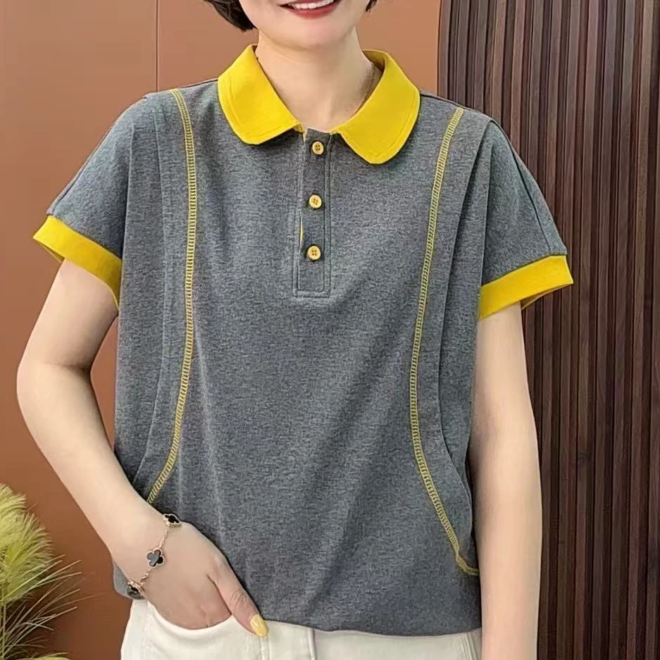 女款时尚拼色polo领短袖上衣41-8810/8801