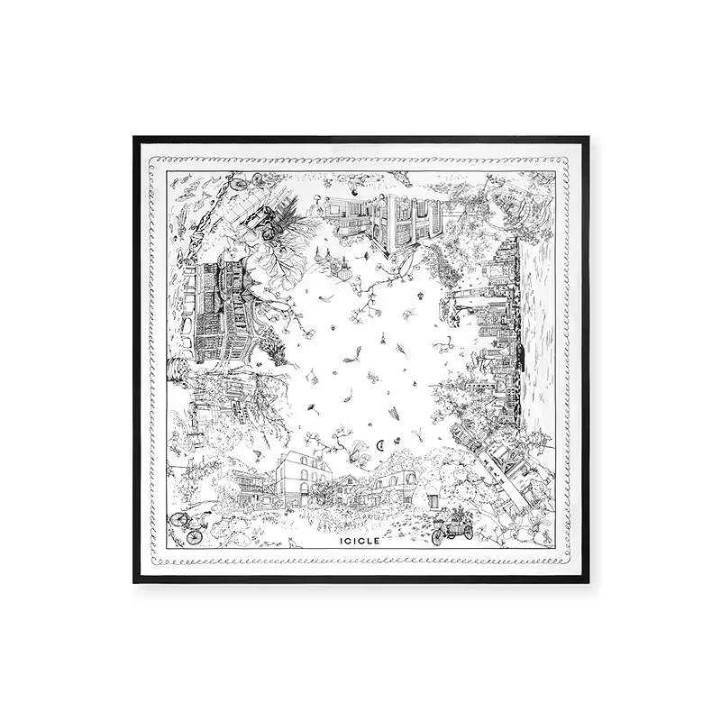 上海/巴黎街景印花丝巾