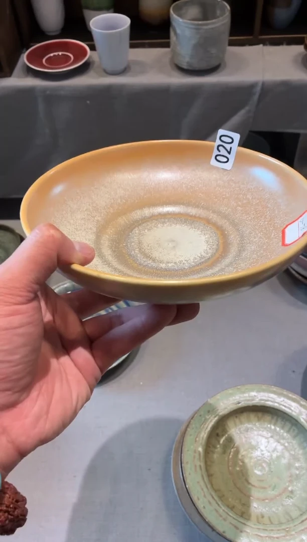 瓷片汪*20  微瑕窑变黄手工盘1个